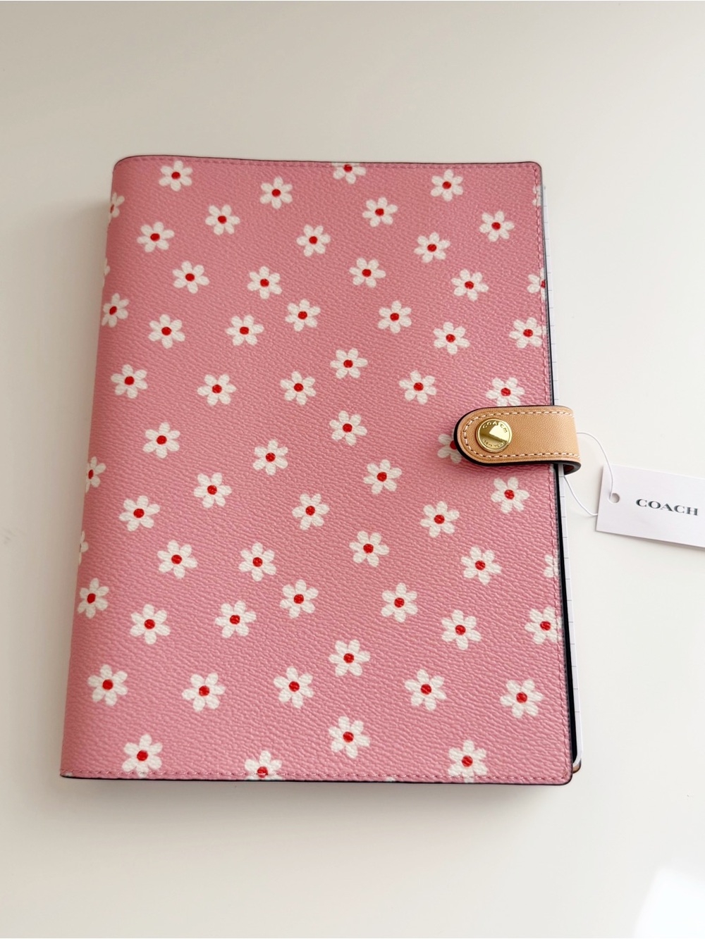Coach Pink Floral Notebook Cover with Tan Snap NWT